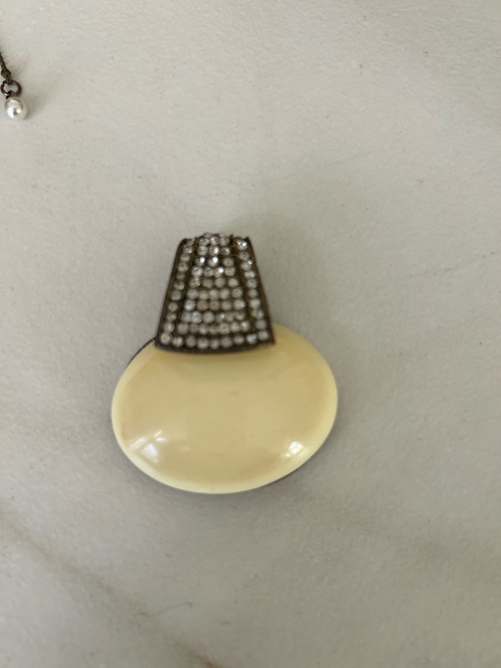 Vintage Cream Oval Pendant Necklace with Crystal-Studded Bail